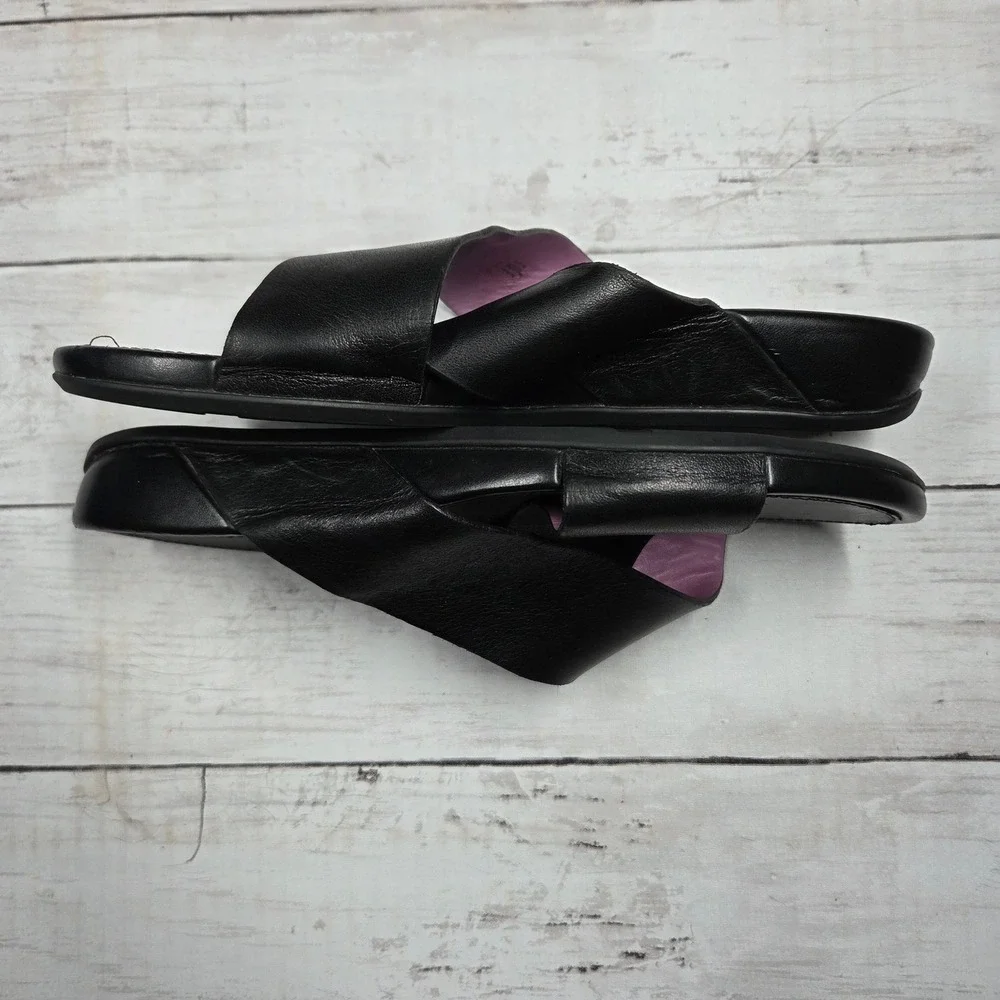 FitFlop Lulu Leather Slide Sandals Criss-Cross Women 8 Black Pink 668-090